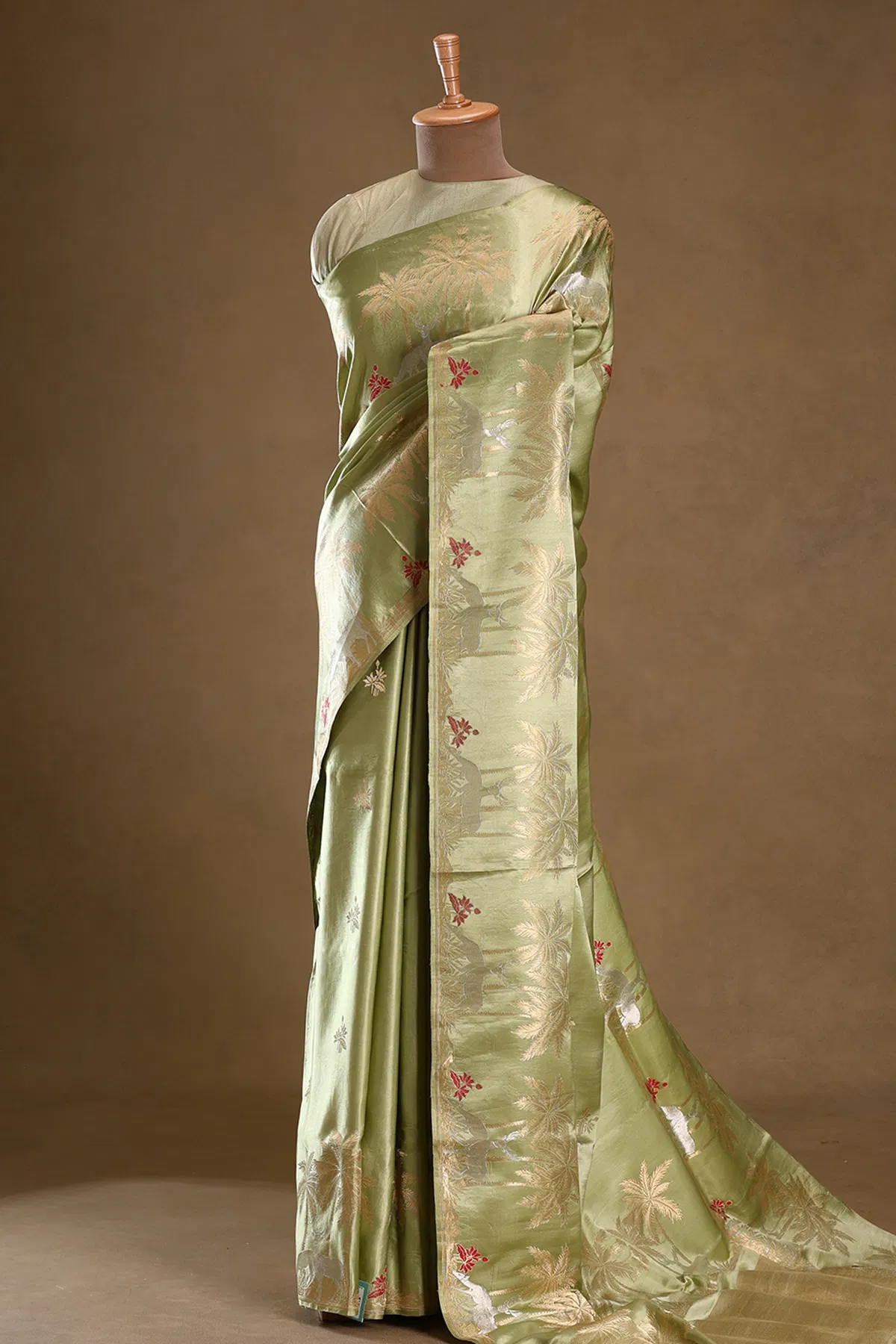 green zari woven banarasi satin silk saree